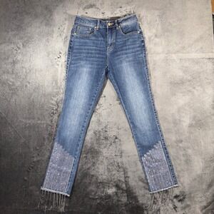 Versona Modern Skinny Jeans Medium Wash Rhinestone Fringe Hem Size 2 NWT
